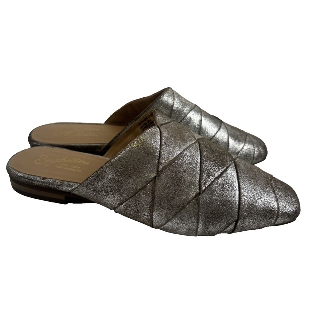 Seychelles To Die For Metallic Mule Slip On Woven Distressed Suede Flat Womens 7